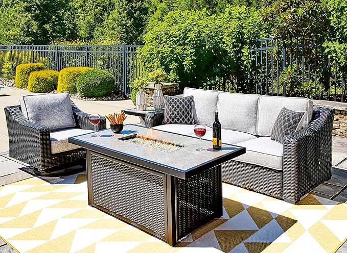 Signature Design by Ashley Beachcroft Casual Nuvella Weather Resistant Fabric Outdoor/Indoor Sofa with Cushion and 2 Toss Pillows, Black & Light Gray