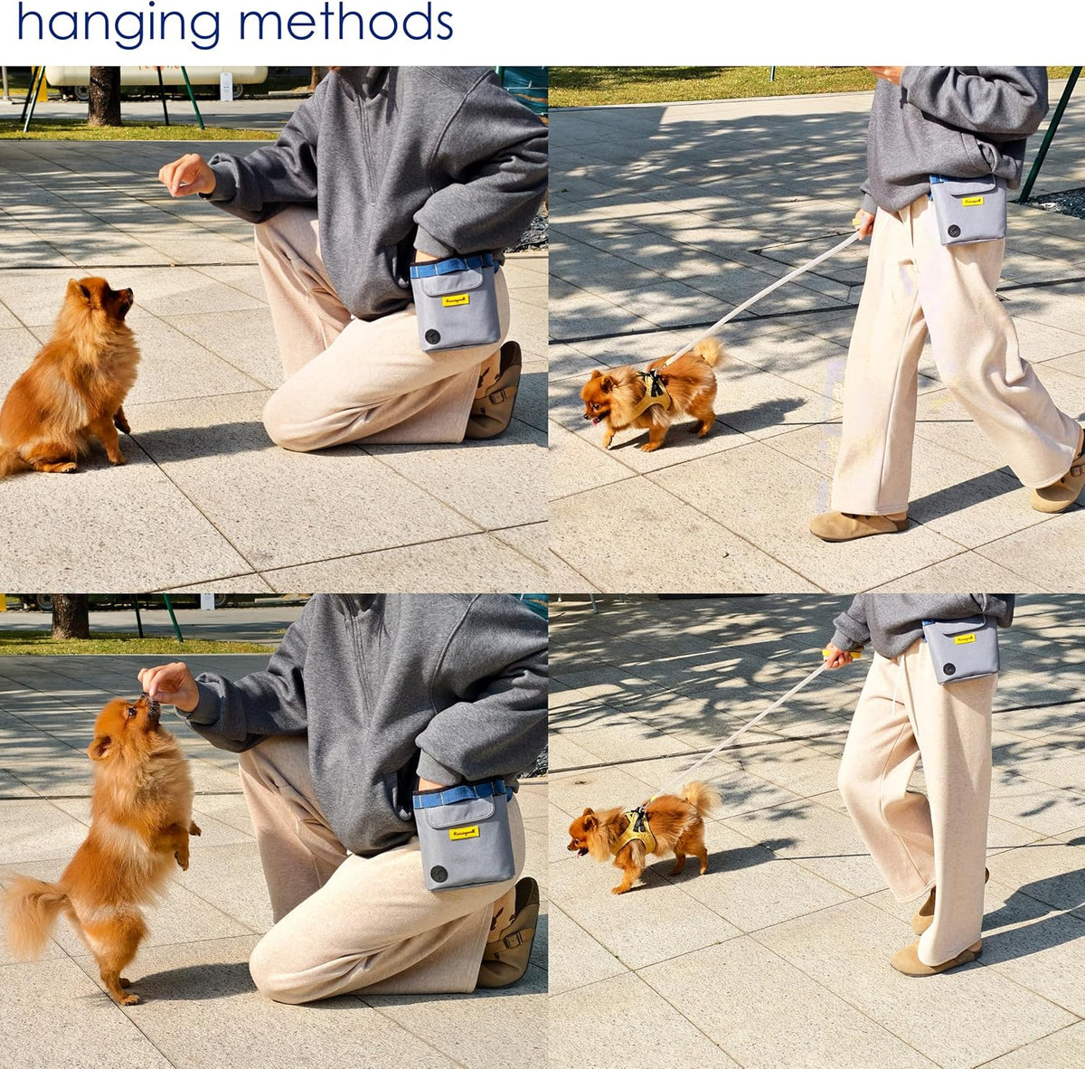 Dog Treat Pouch for Pet Walking and Training with Clicker 2 Cup Silicone Bag Small Fanny Pack Holder for Puppy Snack Dispenser Kit for Leash and Outdoor Use (Gray)