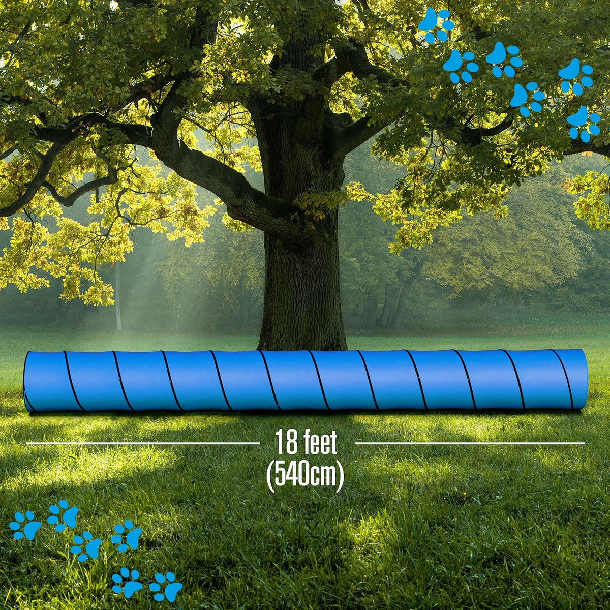 Houseables Dog Tunnel, Dog Agility Tunnel, Agility Equipment, Puppy Obstacle Course, Pet Playground, Crawling, Small, Medium, Large, Indoor/Outdoor, Play, Pop Up Set, Exercise Tube, Toy, Blue, 18 Feet