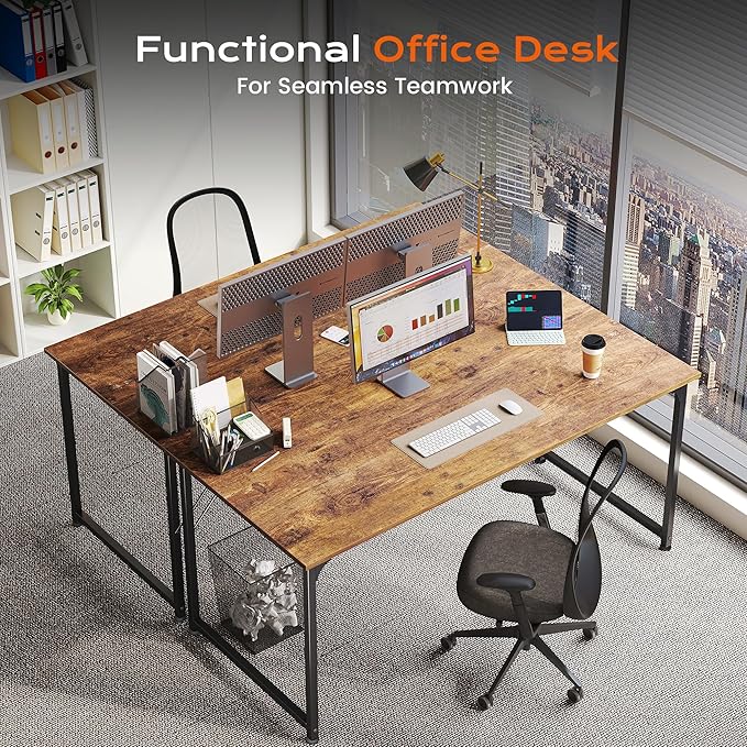 PRAISUN 47 X 24 Inch Computer Desk with Deeper Desktop, Gaming Office Writing Work Desk for Home Office, Study, Bedroom, Work from Home, Metal Frame, Rustic Brown