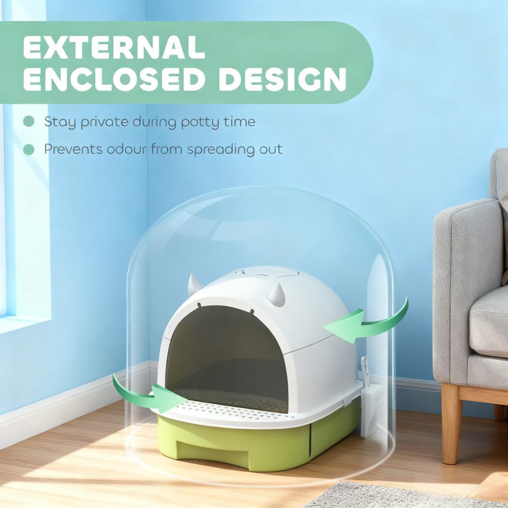 Green Cat Litter Box With Lid, Scoop, Deodorizing Bags