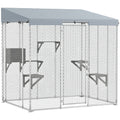 79" Galvanized Steel Large Catio with Waterproof Canopy, Sleeping Box, Jumping Platforms, for 1-3 Kittens, Silver