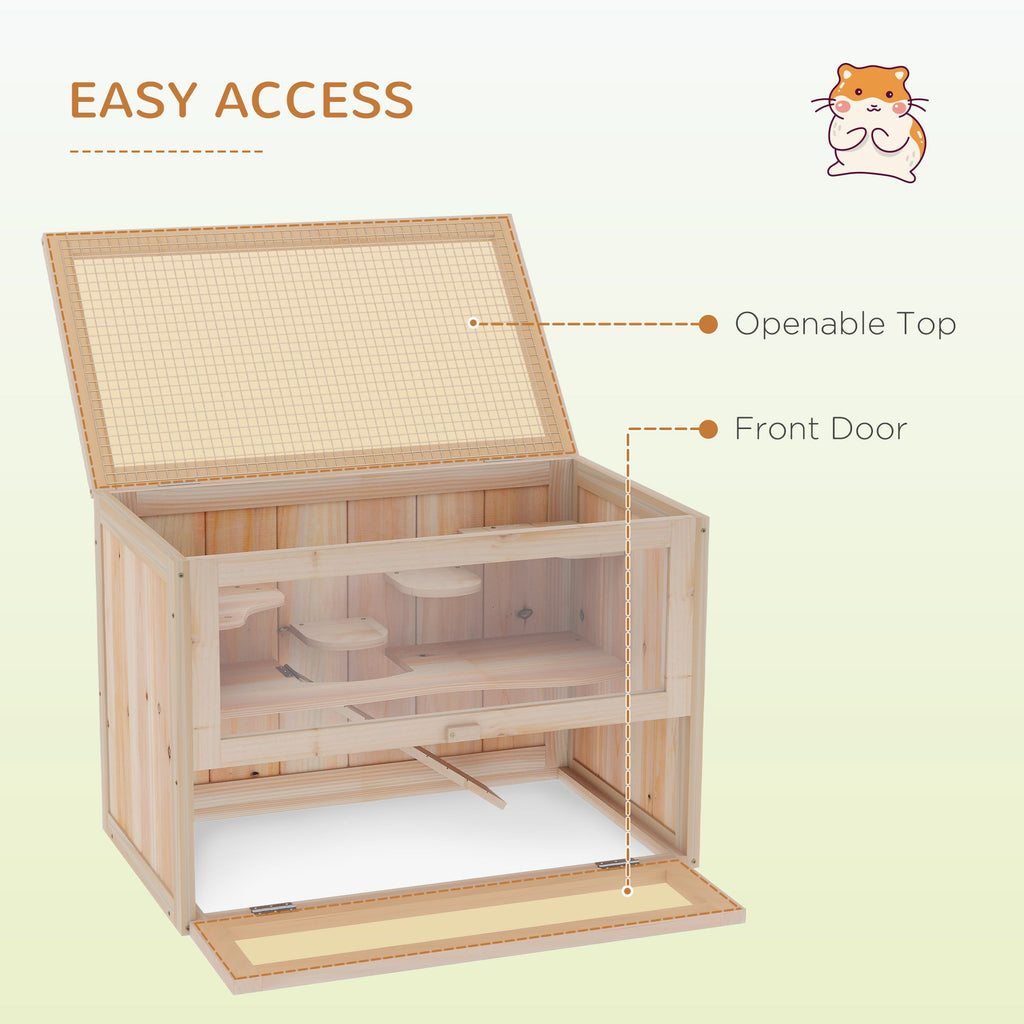 2-Level Hamster Cage Mice and Rat House, Small Animal Habitat for Guinea Pigs, Chinchillas with Openable Top, Front Door, Shelf and Ladder, Natural