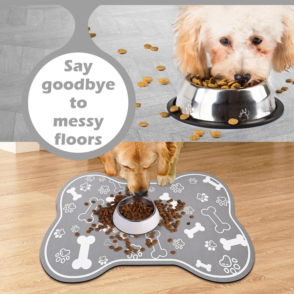 Dog Cat Food Mat,Rapid Absorbent Pet Feeding Mat, Bone Shaped Dog Placemat Water Bowl Mat With Rubber Backing,No Stains Dog Cat Food Mats Indoor, Pet