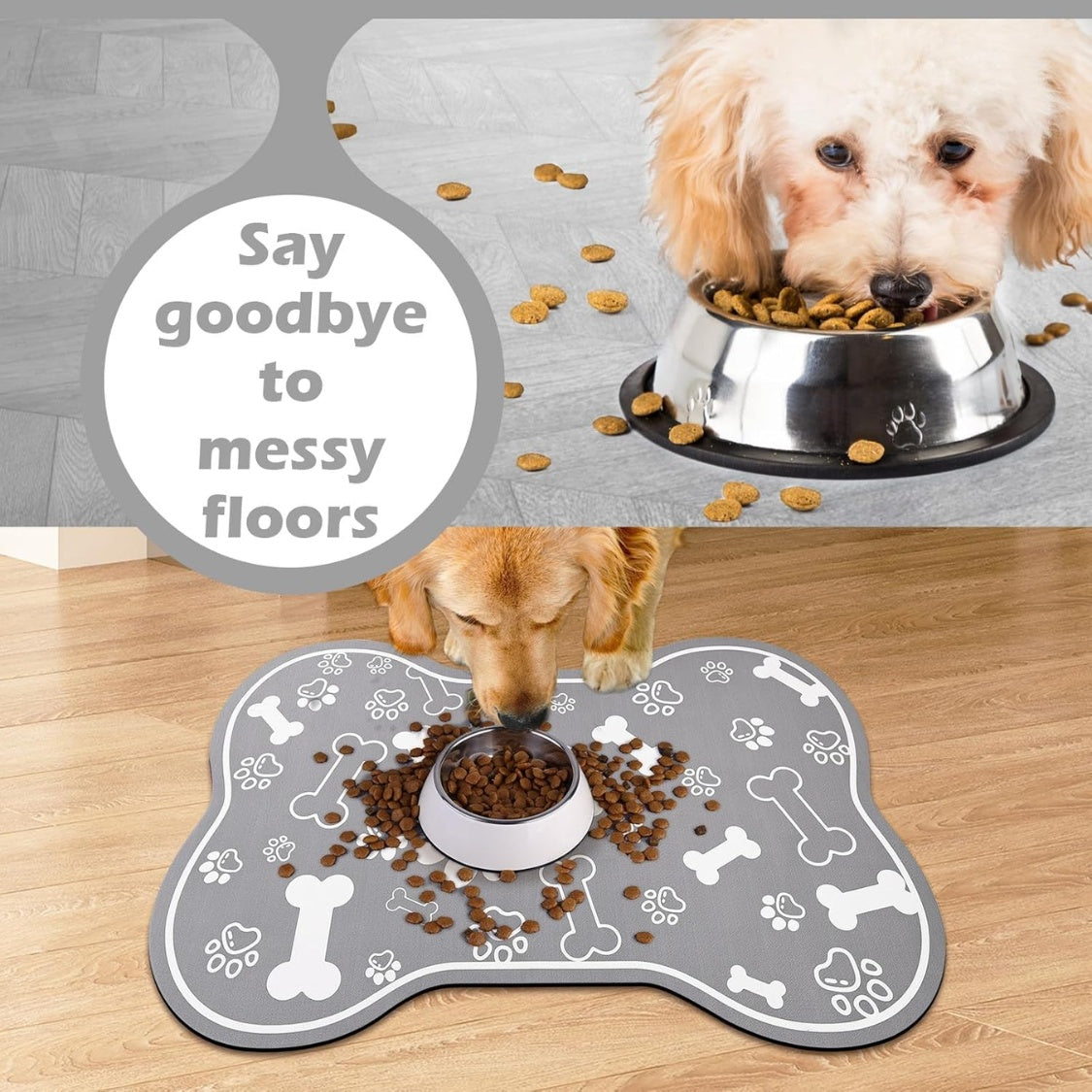 Dog Cat Food Mat,Rapid Absorbent Pet Feeding Mat, Bone Shaped Dog Placemat Water Bowl Mat With Rubber Backing,No Stains Dog Cat Food Mats Indoor, Pet