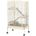 47" Small Animal Cage, 4 Levels Large Rolling Metal Ferret Cage w/ 5.9" Deep Tray, Ramps, Water Bottle, Food Dish, Beige