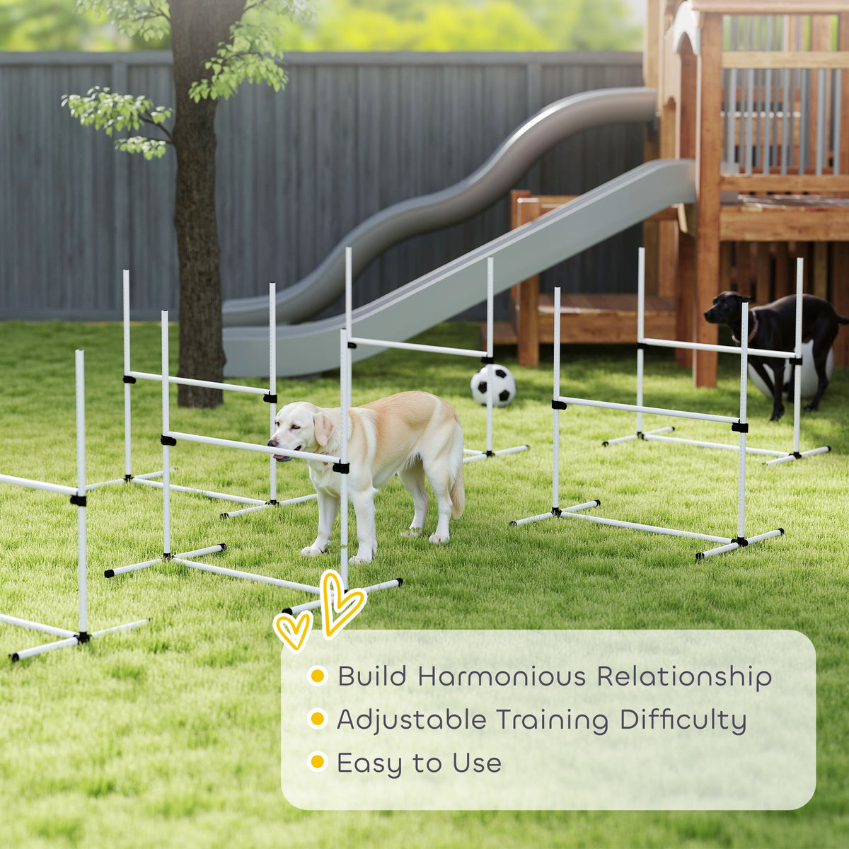 6 Piece Dog Agility Set with Adjustable Height Jump Bars, Carry Bag, Displacing Top Bar, White