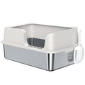 Stainless Steel Litter Box with High Side, Scoop, Easy Cleaning & Anti-Urine Leakage, for Big Cats, Light Gray