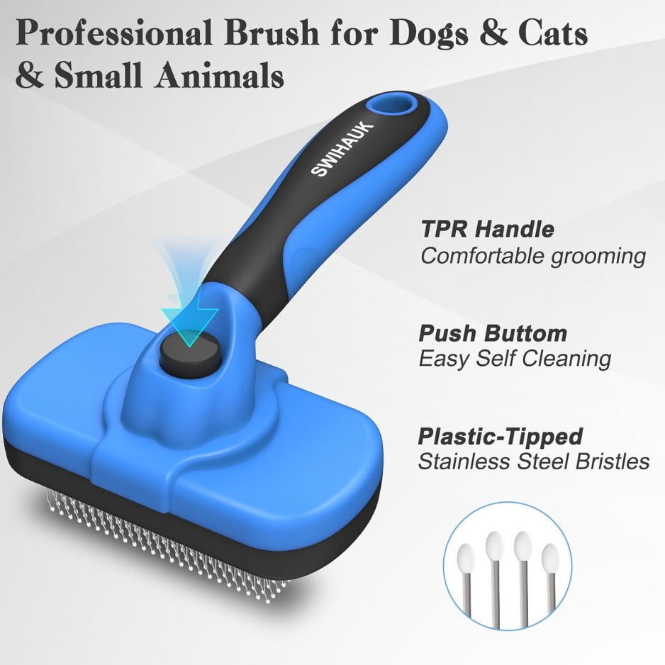 Swihauk Self Cleaning Slicker Brush  Skin Friendly Deshedding Grooming Tool For Dogs Cats  Suitable For Shedding  Haired Pets With Pet Supplies Accessories  Blue