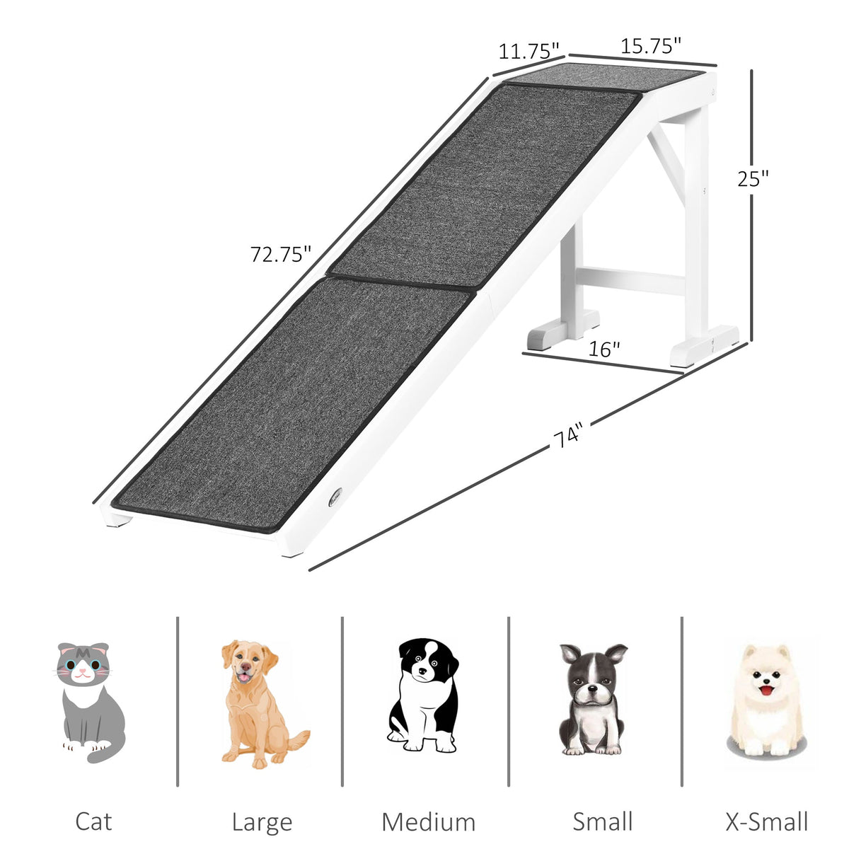 Dog Ramp Foldable with Non-slip Carpet Top Platform, Gray, White