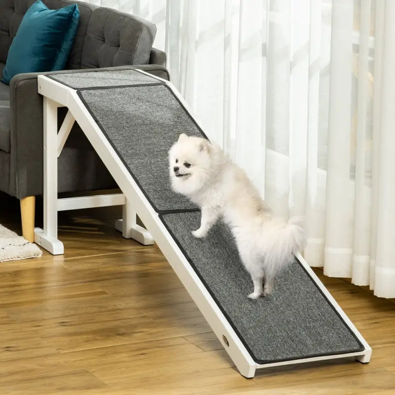 PawHut Dog Ramp Foldable With Non-slip Carpet Top Platform, Gray, White