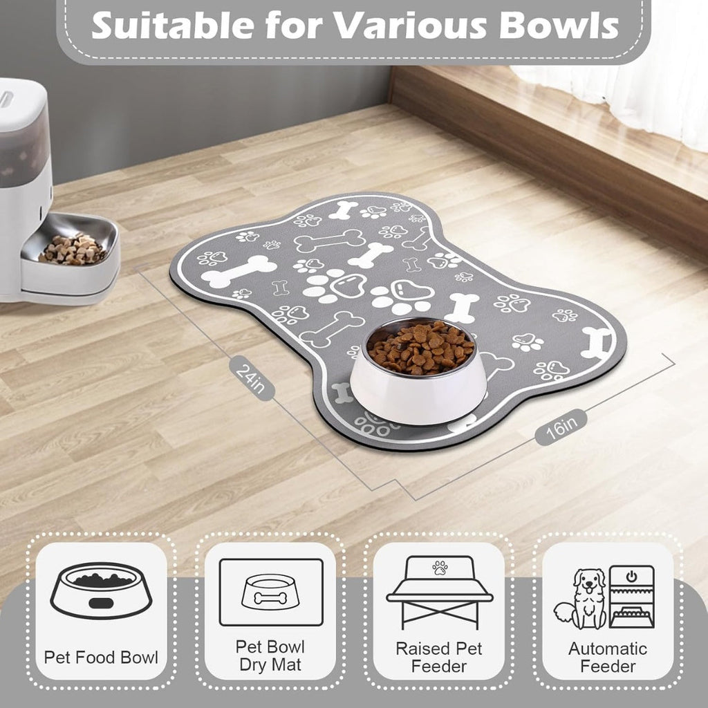 Dog Cat Food Mat,Rapid Absorbent Pet Feeding Mat, Bone Shaped Dog Placemat Water Bowl Mat With Rubber Backing,No Stains Dog Cat Food Mats Indoor, Pet