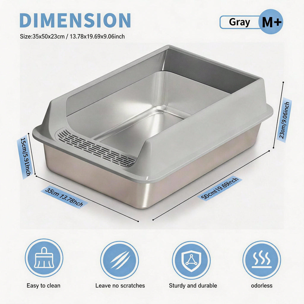 Stainless Steel Cat Litter Box, Large Open Top Litter Box With Anti Splash High Sides, Anti Tracking Pedal, Easy To Clean, Non Stick, Odor Resistant For Big Cats, Multi Cat Homes