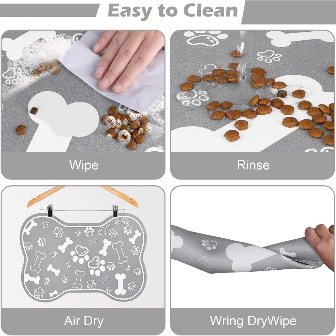 Dog Cat Food Mat,Rapid Absorbent Pet Feeding Mat, Bone Shaped Dog Placemat Water Bowl Mat With Rubber Backing,No Stains Dog Cat Food Mats Indoor, Pet