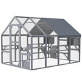 Wooden Catio Outdoor Cat Enclosure with Waterproof Cover, 2 Condos, 6 Platforms, Bridge, Doors, Gray