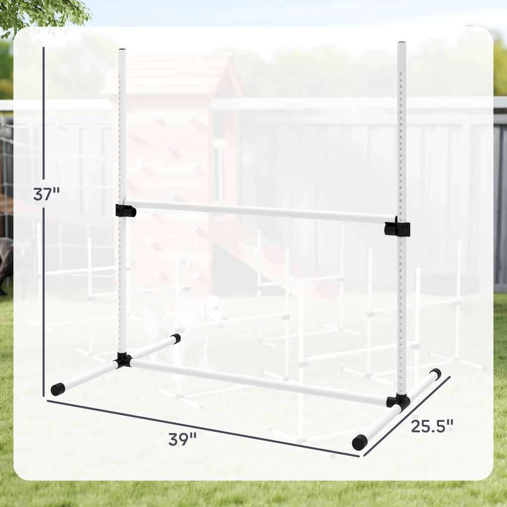 6 Piece Dog Agility Set with Adjustable Height Jump Bars, Carry Bag, Displacing Top Bar, White