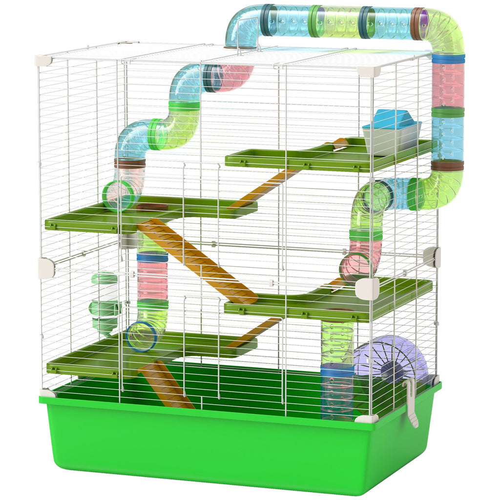 23" 5-Tier Hamster Cage with Wheel and Water Bottle, Green