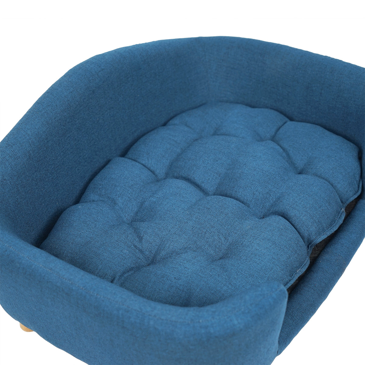 Elevated Dog Bed Frame for Small Dog, Fabric Pet Couch Bed with Rubber Wood Legs and Supportive Foam, Navy Blue, Easy Assembly