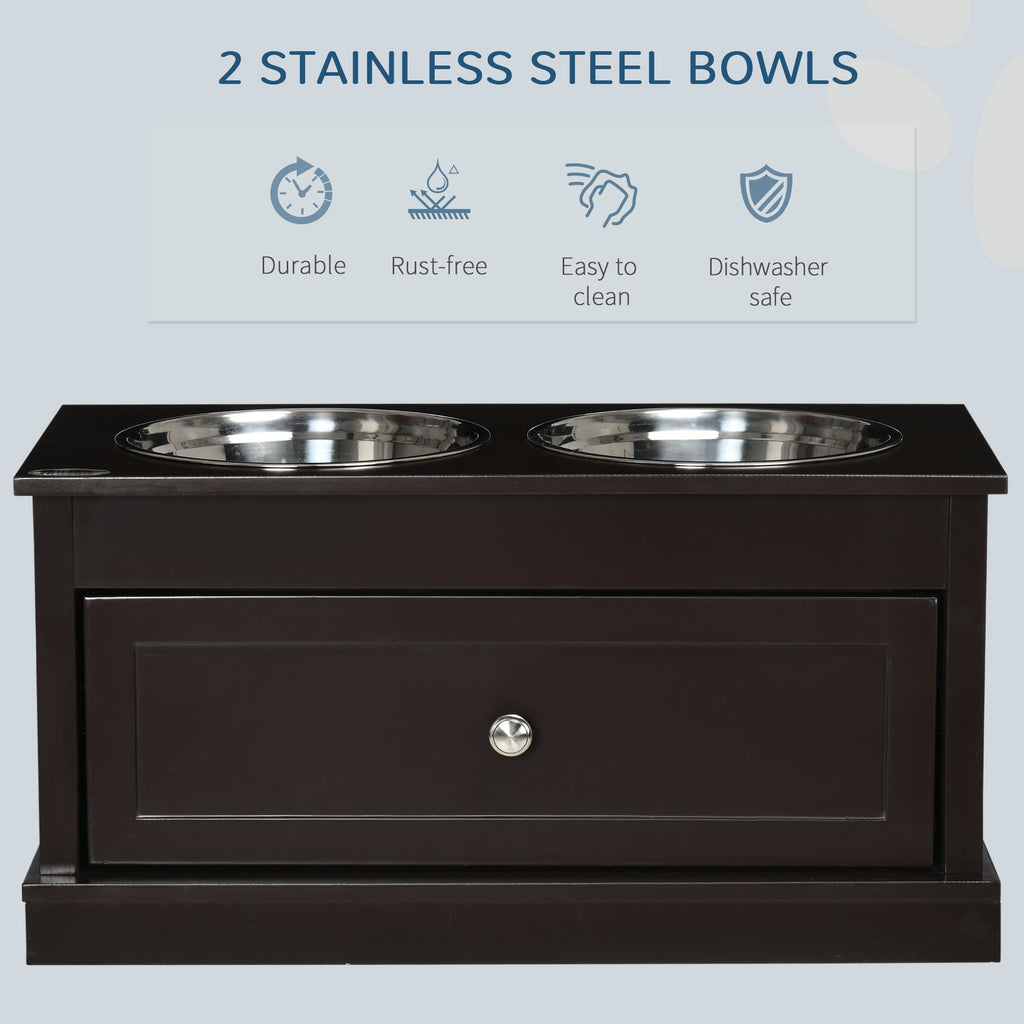 Large Elevated Dog Bowls with Storage Drawer Containing 11L Capacity, Raised Dog Bowl Stand Pet Food Bowl Dog Feeding Station, Brown