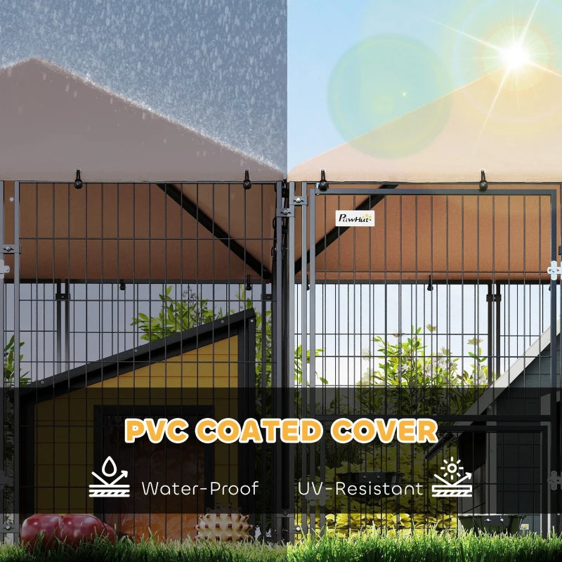 Large Outdoor Dog Kennel With 2 Rooms, Rotating & Adjustable Height Bowls, Multiple Packages Will Be Shipped Please Pay Attention To The Dimensions And Weight In The Details.