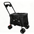 Pet Stroller, Foldable 4-Wheel Design, Breathable Mesh Dog Cat Stroller with Shockproof Wheels, Brake System, Storage Tray, 2 Fixed Safety Leashes, Large Space Pet Carrier for Small Medium Pets,Black