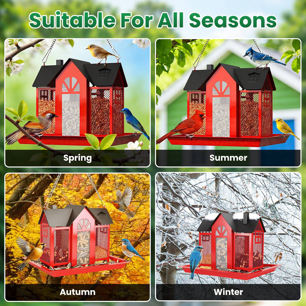 1Pc  Metal Hanging Bird Feeder House Classic Barn Bird Feeder House Iron Hanging Outdoor Feeder With Visible Window And Lift Top Lid 15.75in Hanging Length Wild Birds Garden Yard