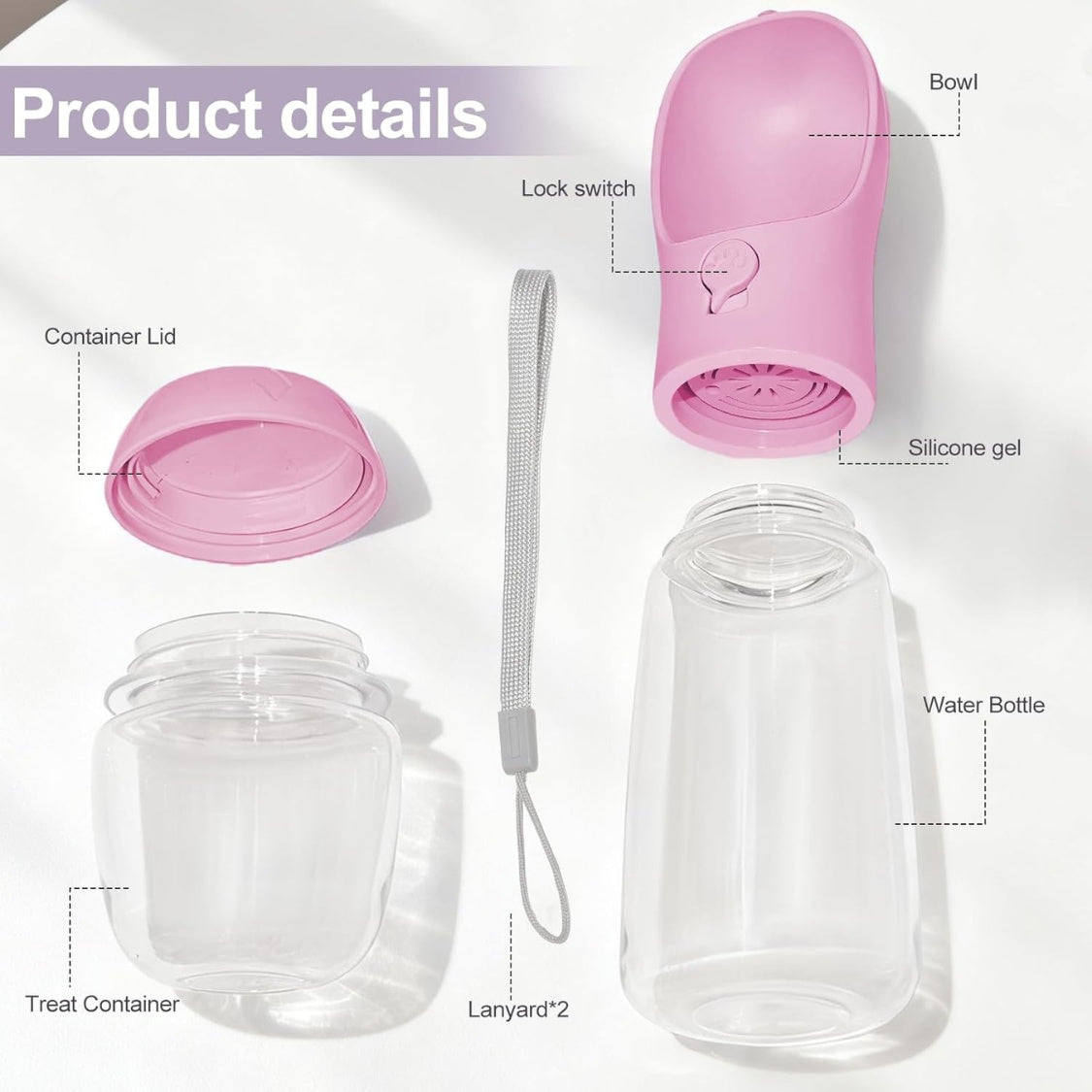 Portable Dog Water Bottle With Food Container, Drinking Bottle For Travel 2 In 1 Dog Water Bowl, Leak Proof Pet Water Dispenser, BPA Free, Puppy Essentials, For Walking Hiking