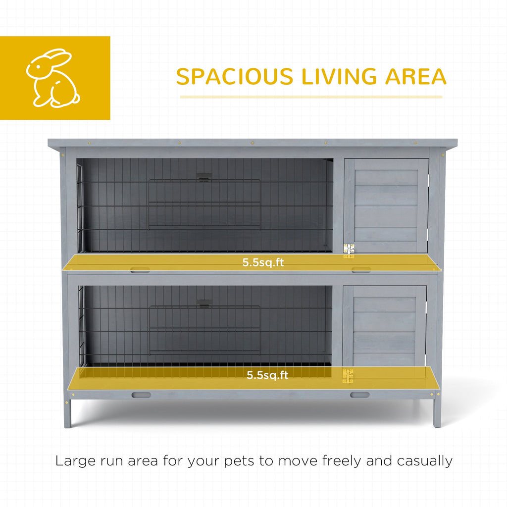 54" 2-Story Large Rabbit Hutch Bunny Cage Wooden Pet House Small Animal Habitat with Lockable Doors, No Leak Tray and waterproof Roof for Rabbits, Chickens, Ducks, Outdoor/Indoor Gray