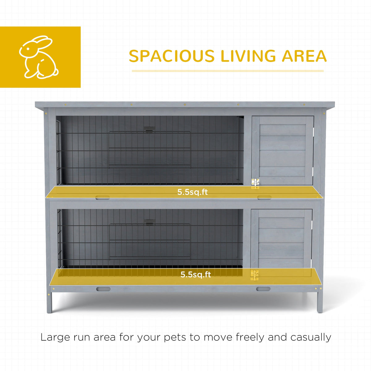 54" 2-Story Large Rabbit Hutch Bunny Cage Wooden Pet House Small Animal Habitat with Lockable Doors, No Leak Tray and waterproof Roof for Rabbits, Chickens, Ducks, Outdoor/Indoor Gray
