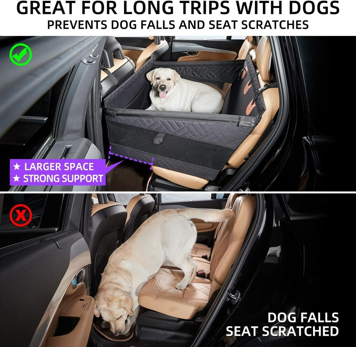 Hard Bottom Dog Cat Car Seat For Large&Medium Pet Booster Back Seat Extender