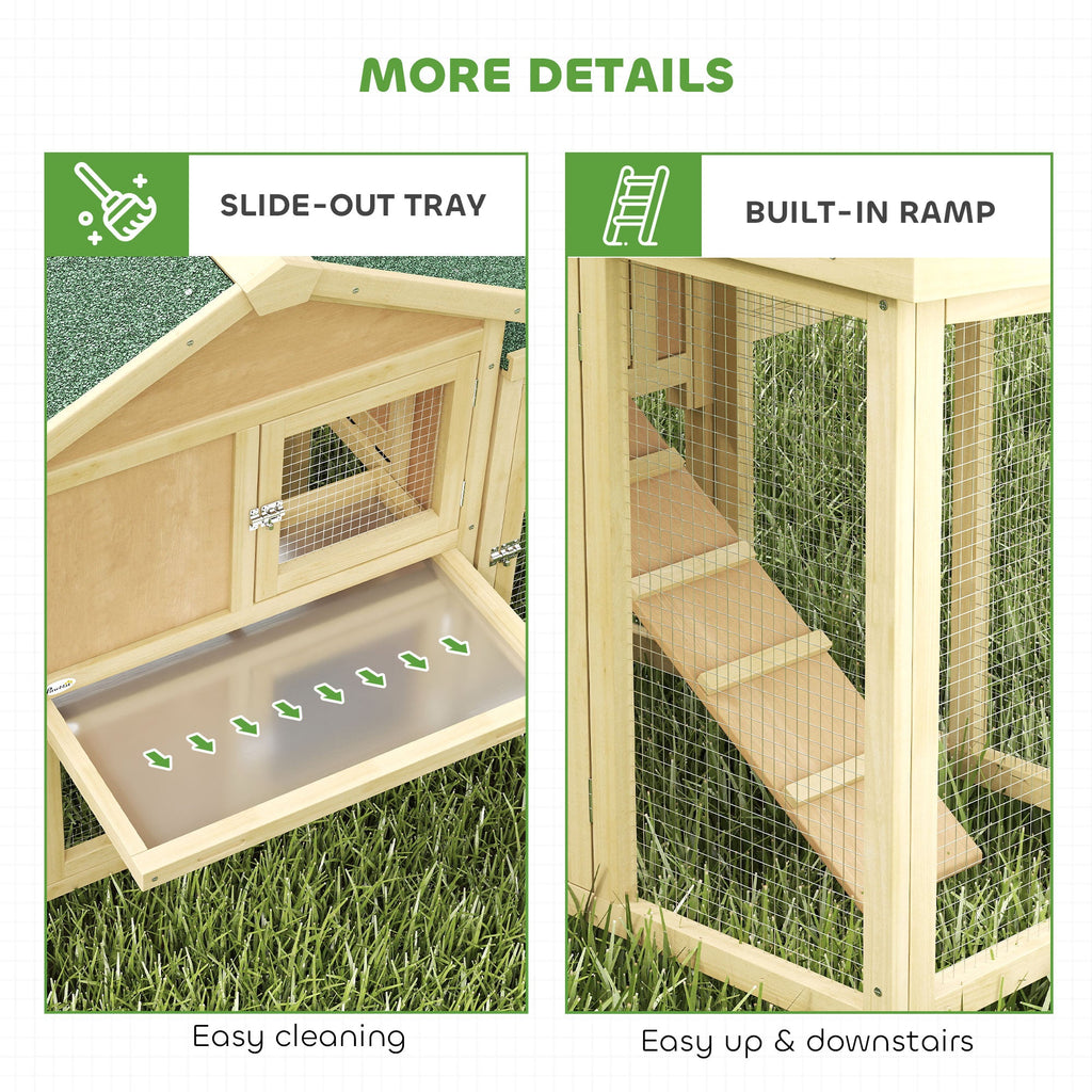 Wooden Chicken Coop ith Nesting Box, Double Runs, Removable Tray, Ramp, for Garden Backyard