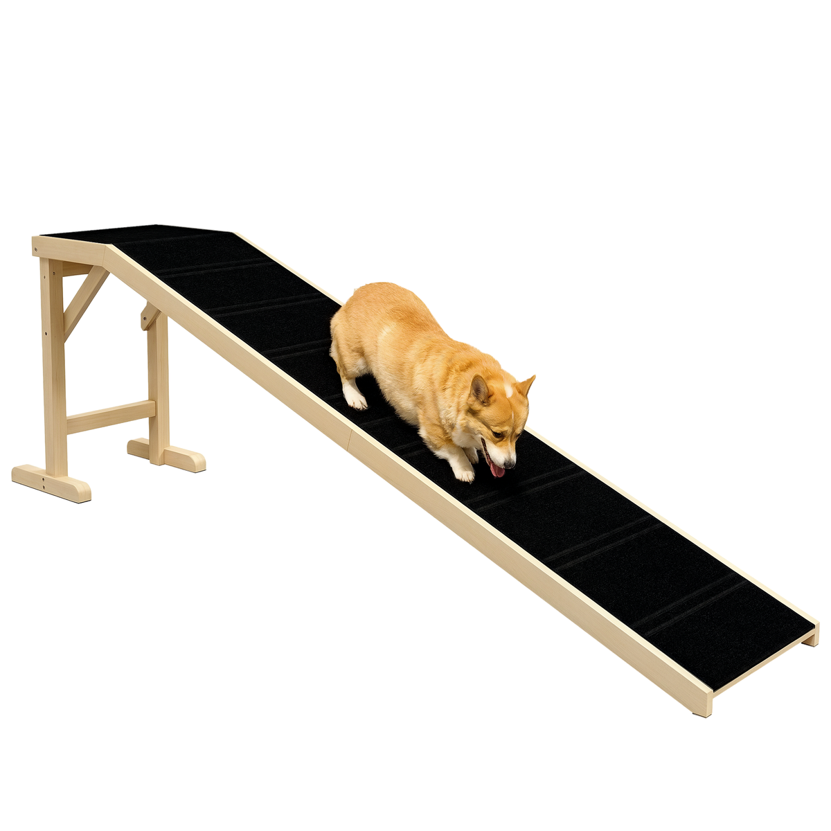 Dog Ramp for Bed, Pet Ramp for Dogs with Non-Slip Carpet and Top Platform, 74" x 16" x 25", Natural