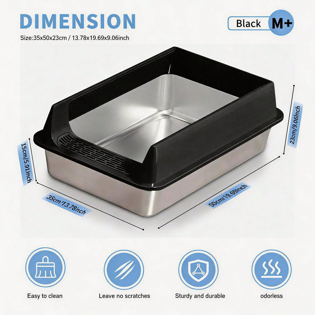 Stainless Steel Cat Litter Box, Large Open Top Litter Box With Anti Splash High Sides, Anti Tracking Pedal, Easy To Clean, Non Stick, Odor Resistant For Big Cats, Multi Cat Homes