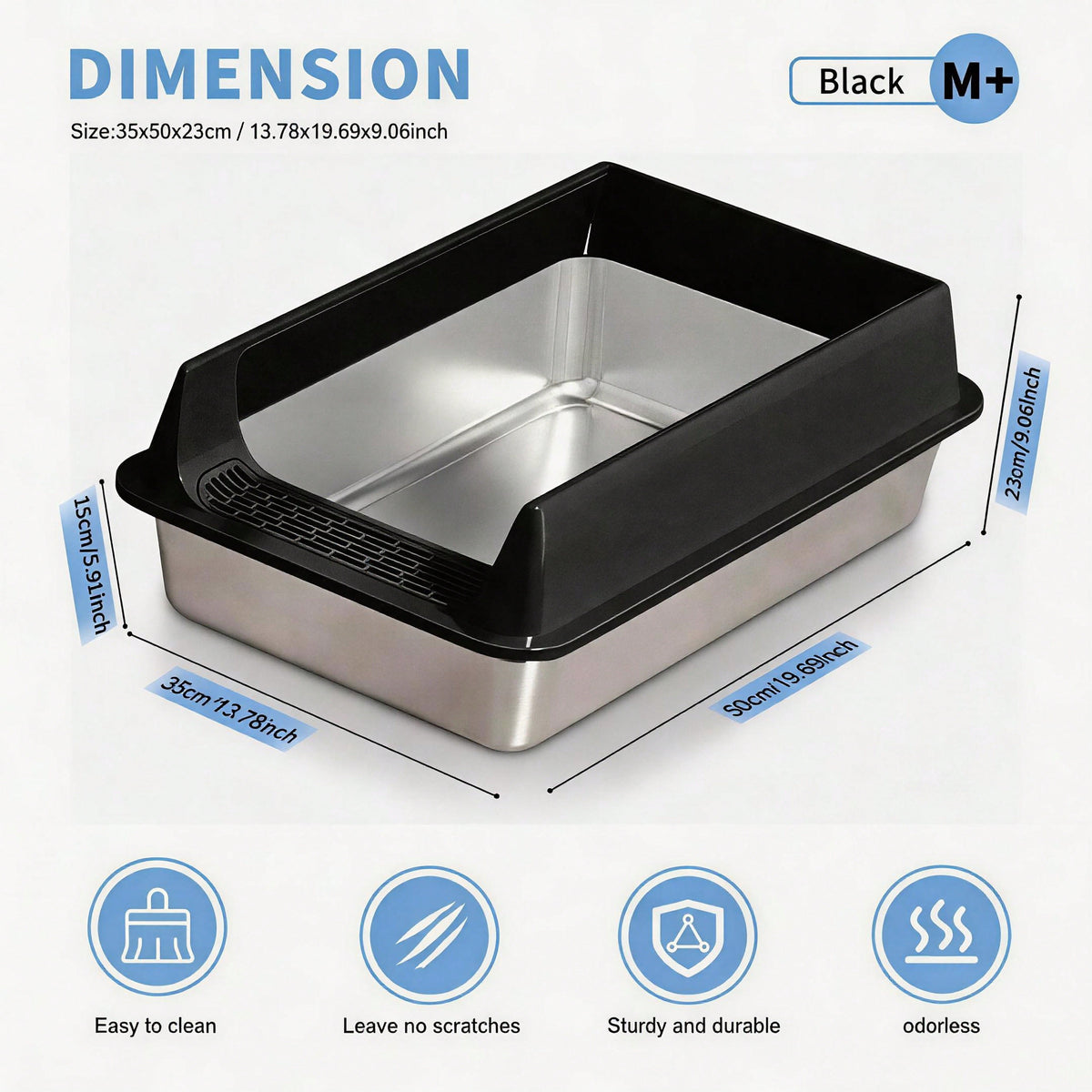 Stainless Steel Cat Litter Box, Large Open Top Litter Box With Anti Splash High Sides, Anti Tracking Pedal, Easy To Clean, Non Stick, Odor Resistant For Big Cats, Multi Cat Homes