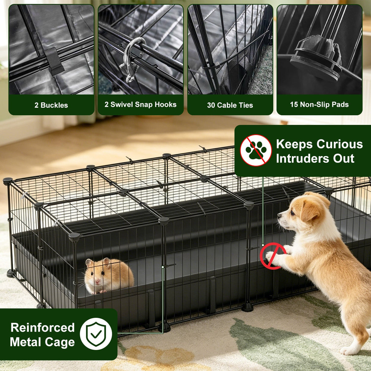 47x24x12IN Guinea Pig Cage Small Animal Playpen DIY Metal Pet Enclosure With 20 Panels Waterproof Floor Mat For Hedgehogs Chickens Ducklings Rabbits Hamsters