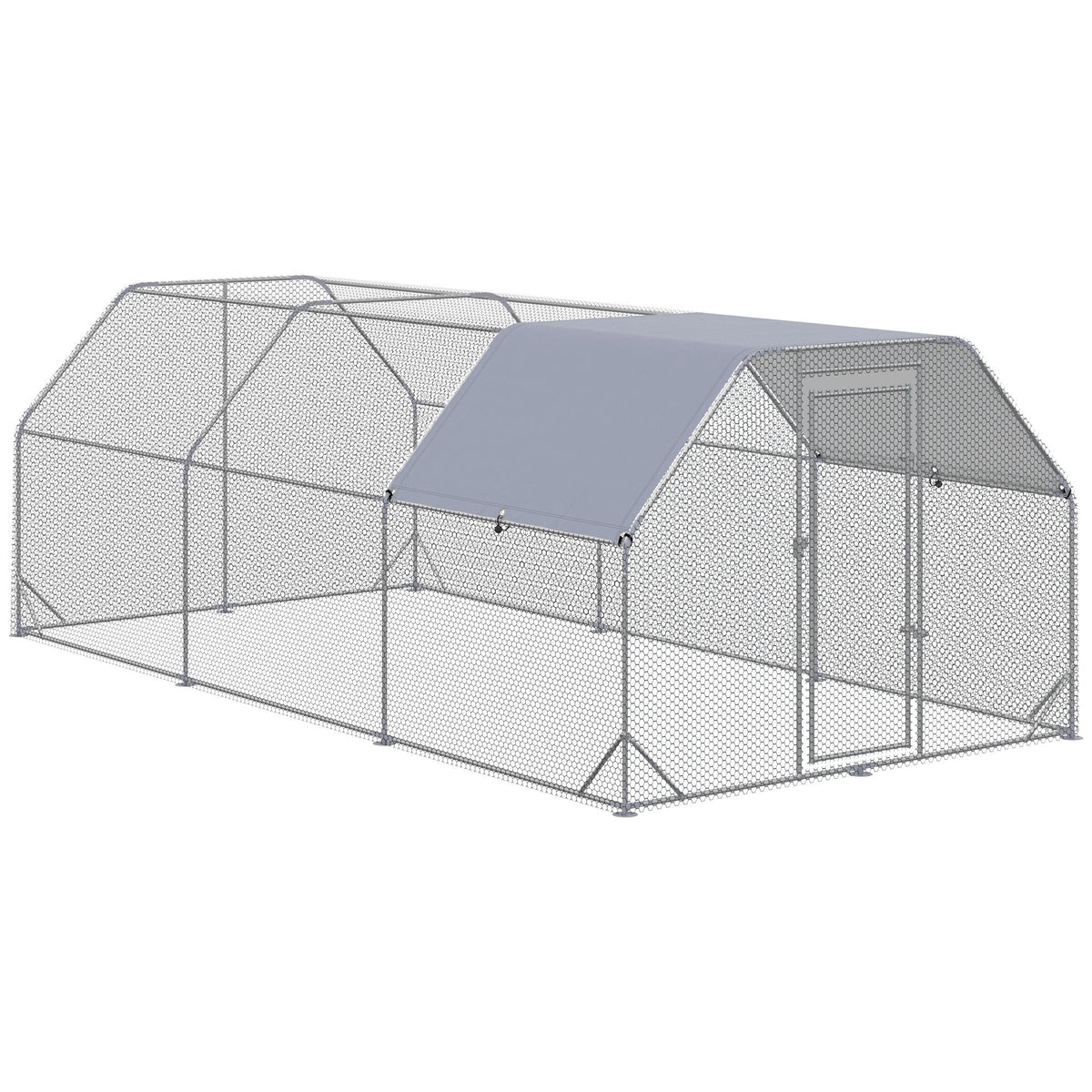9.2 x 18.7 x 6.4 Large Chicken Coop Metal Chicken Run with Waterproof and Anti-UV Cover, Flat Shaped Walk in Fence Cage Hen House for Outdoor and Yard Farm Use, 1" Tube Diameter