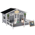 Dog House Outdoor, Wooden Dog Kennel Weatherproof with Porch, Openable Roof, Removable Bottom, Elevated Floor, Double Room for 2 Small to Medium Breeds, Gray
