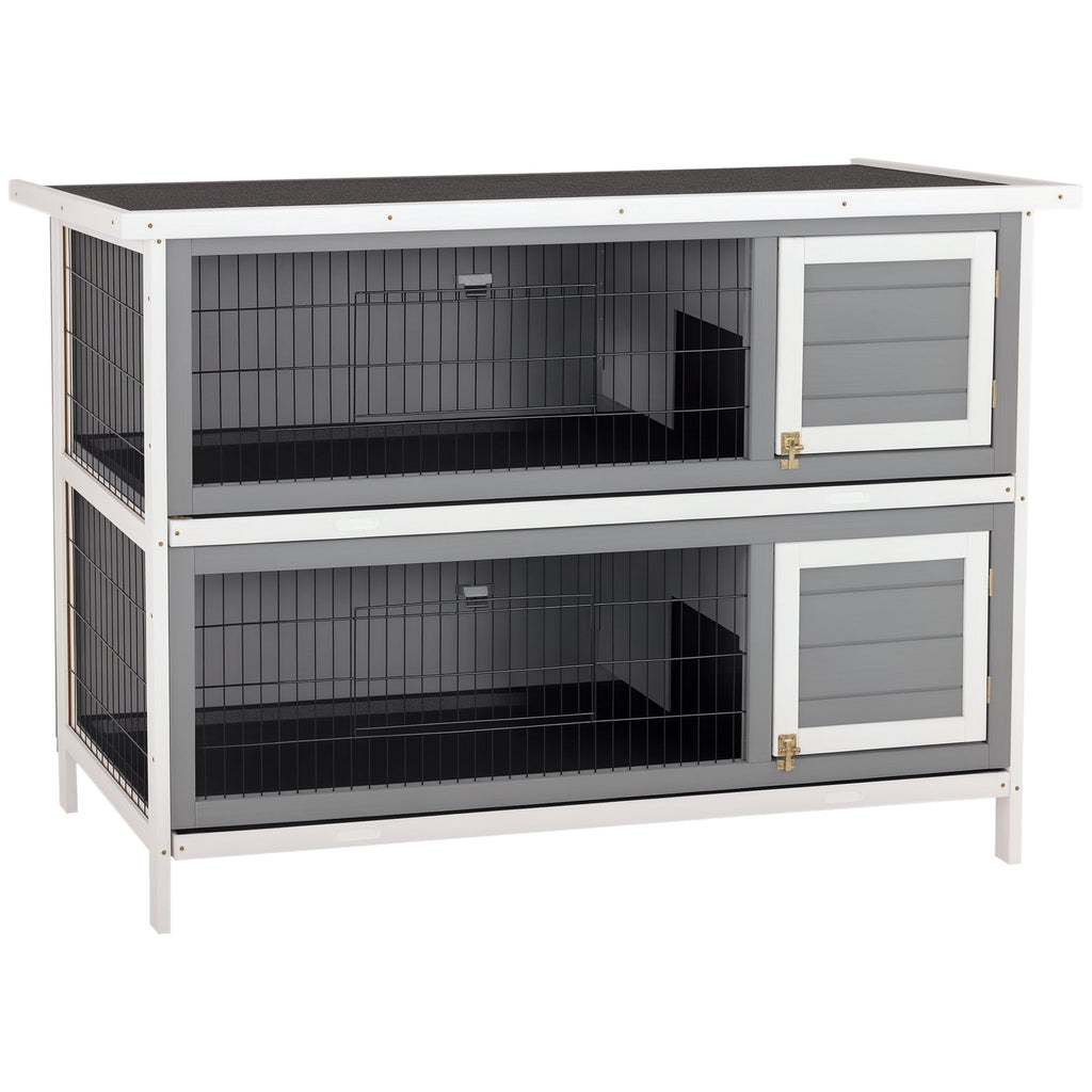 54" 2-Story Large Rabbit Hutch Bunny Cage Wooden Pet House Small Animal Habitat with Lockable Doors, No Leak Tray and waterproof Roof for Rabbits, Chickens, Ducks, Outdoor/Indoor Dark Gray