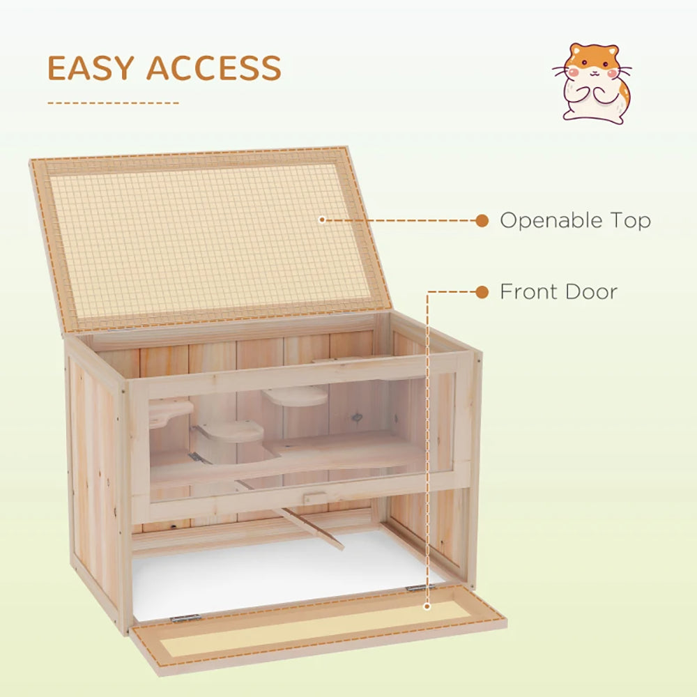 2-Level Hamster Cage Mice And Rat House,  With Openable Top, Front Door, Shelf And Ladder  For Hamsters, Mice And Other Small Rodents Ramps