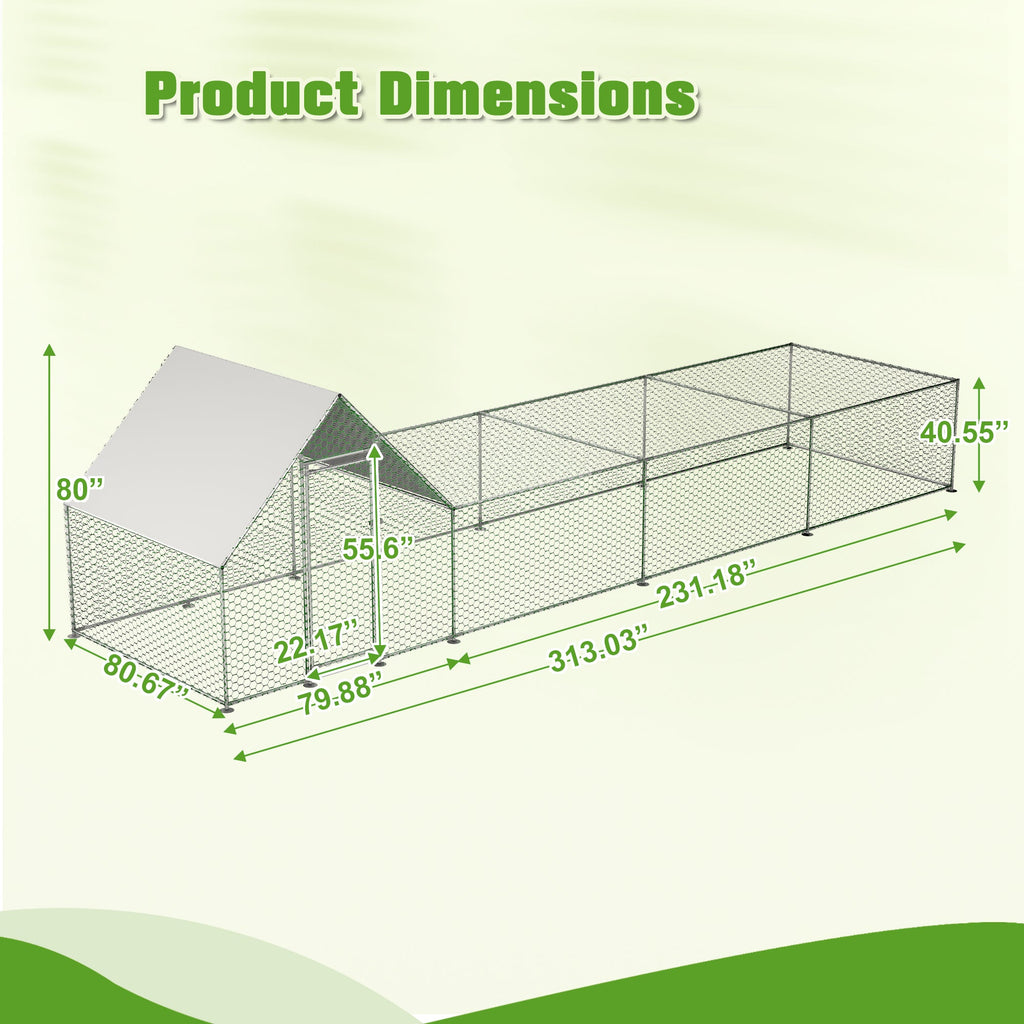 Metal Chicken Coop,Walk-in Chicken Run,Poultry Chicken Hen Pen Cage,Rabbits Duck Cages,With Cover