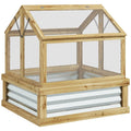 Outsunny Raised Garden Bed With Polycarbonate Greenhouse, Garden Wooden Cold Frame Greenhouse Flower Planter Protection, Peak Roof, 35.5x 31.5 X 36, Natural