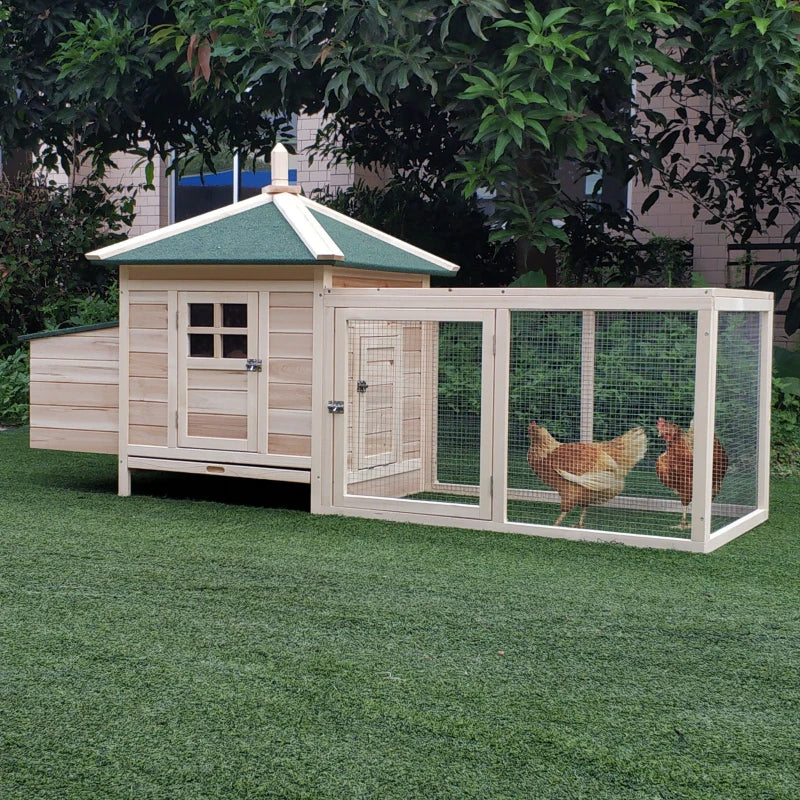 Wooden Chicken Coop With Nesting Box, Cute Outdoor Hen House With Removable Tray, Ramp Run, For Garden Backyard, Natural