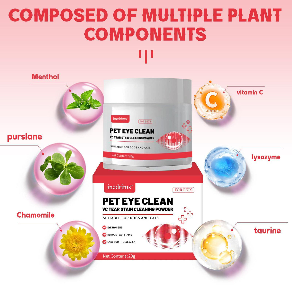 Pet Tear Stain Removal Powder - Natural And Gentle Formula, Eye And Fur Care, Tear Stain Removal And Brightening, An Essential Product For Pet Eye Cleaning.