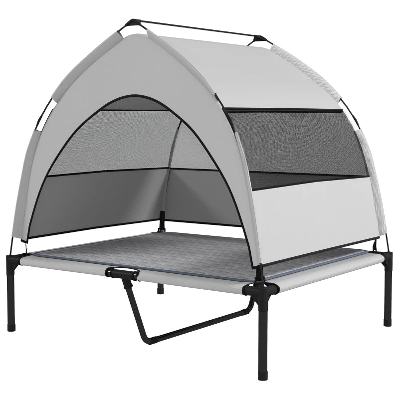 PawHut Elevated Dog Bed With Removable Canopy, Portable Outside Raised Pet Cot With Cooling Pad, Storage Bag,