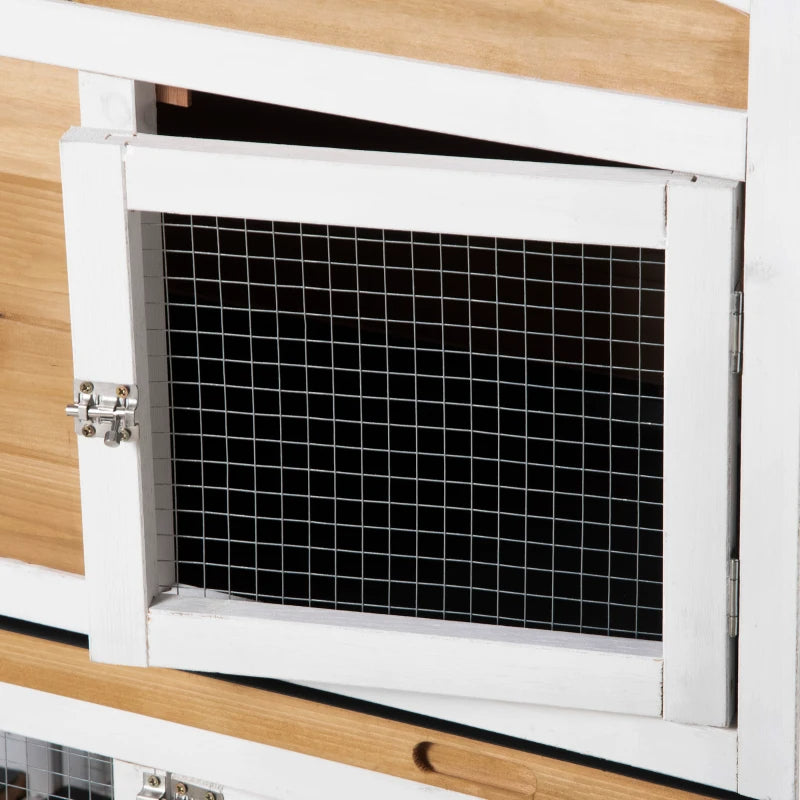 Wooden Rabbit Hutch Bunny Cage Pet Playpen House Enclosure With Double Side Run Boxes, No Leak Tray, Ramp, For Rabbits, Chickens, Ducks, Guinea Pig And Small Animals, White