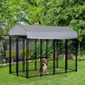 Outdoor Dog Kennel with Roof, 8 x 4 x 6 Heavy Duty Welded Wire Dog Playpen Enclosure with Escape-proof Lock, UV-Resistant & Waterproof Cover, for Large Dogs, Silver