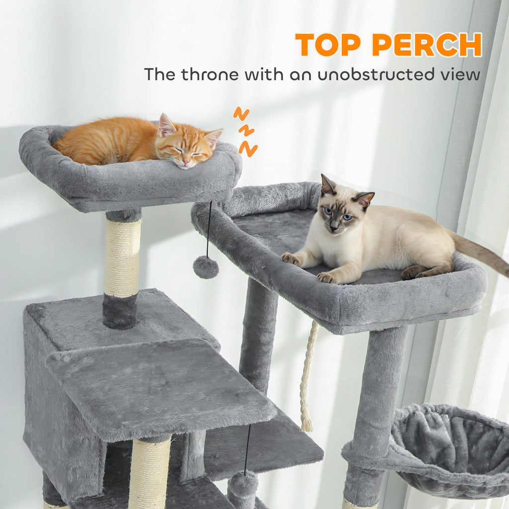 69" Cat Tree, Multi-Level Cat Tower with 2 Condos and 3 Hammocks, 8 Scratching Posts, for Multiple Cats, Dark Gray