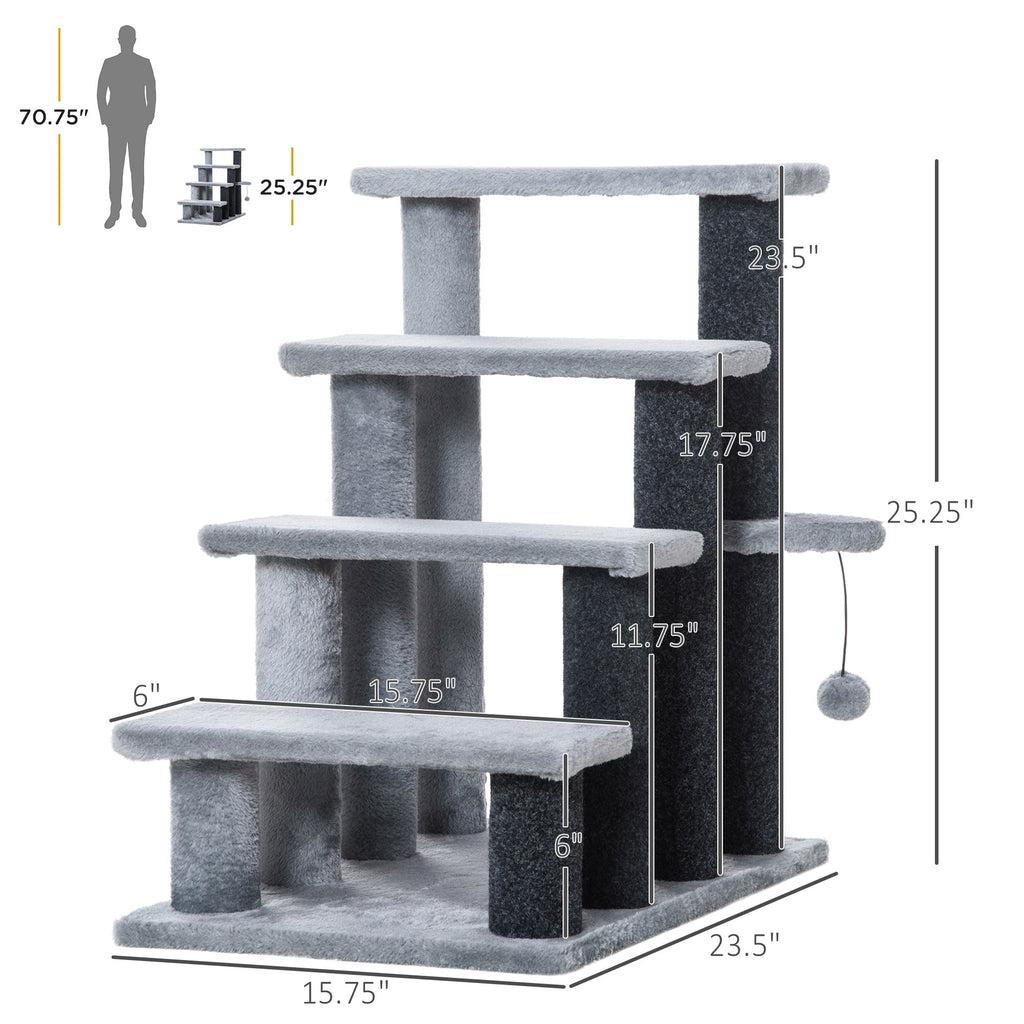Cat Tree, Cat Tower Cat Stair Steps with Scratching Post, Hanging Play Ball for High Bed, Sofa, Indoor / Outdoor