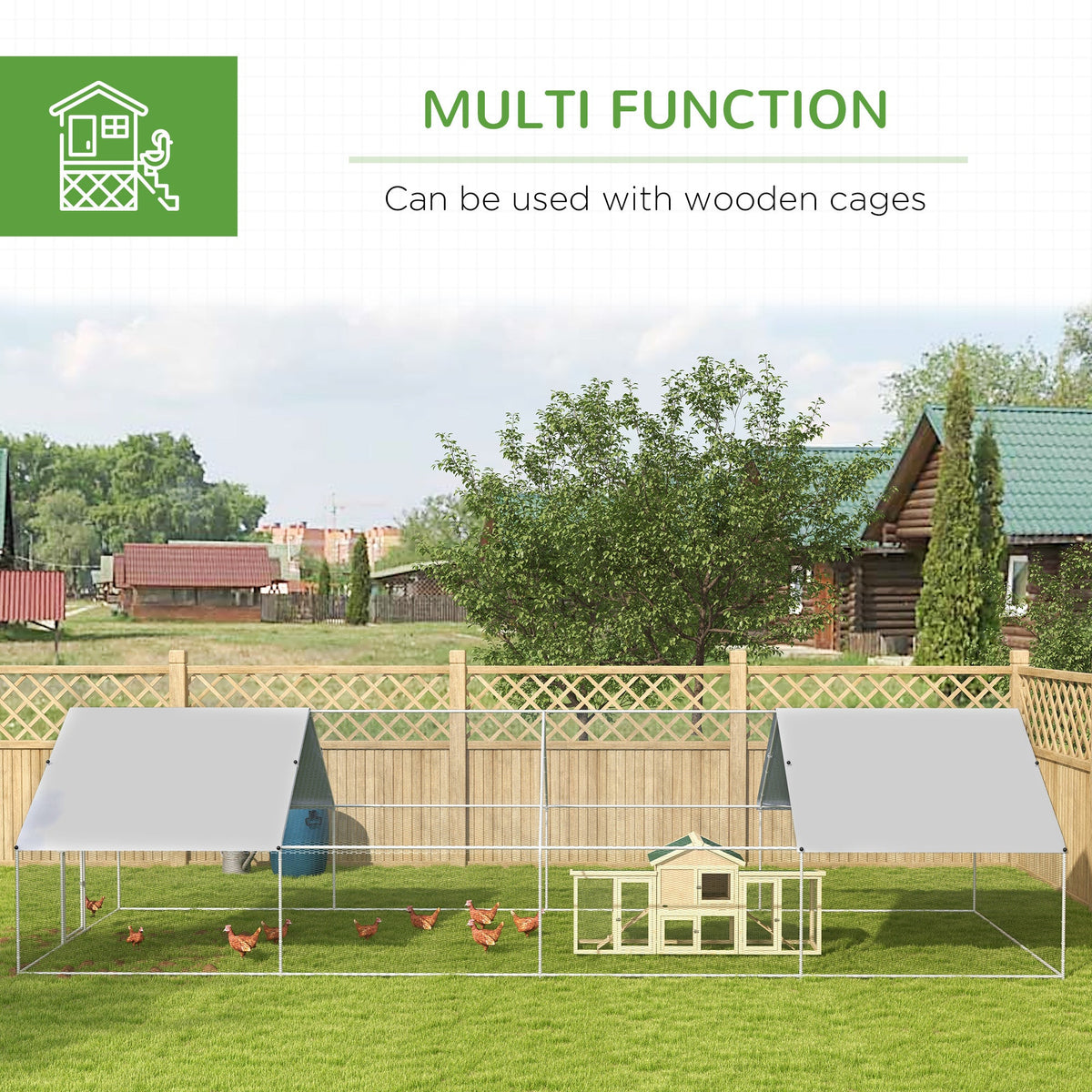Large Chicken Coop Metal Chicken Run for Chickens with Waterproof and Anti-UV Cover, Spire Shaped Walk in Fence Cage Hen House for Outdoor and Yard Farm Use, 1.3" Dia, 9.8 x 26.2 x 6.4