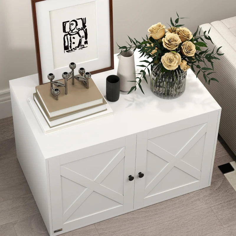 PawHut Cat Litter Box Enclosure With Barn Door, Cat Hole, White